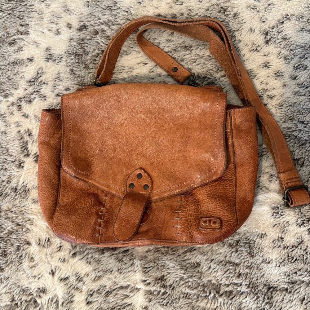 Bed Stu Leather Crossbody Satchel in Cognac Brown - Distressed Casual Style